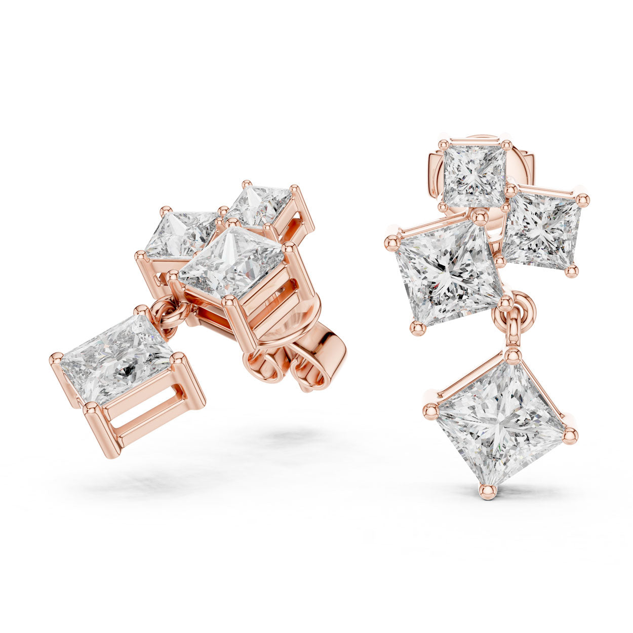 2.86 Ct. Princess-Cut Diamond Drop Earrings with Graduated Square Design (440) 9