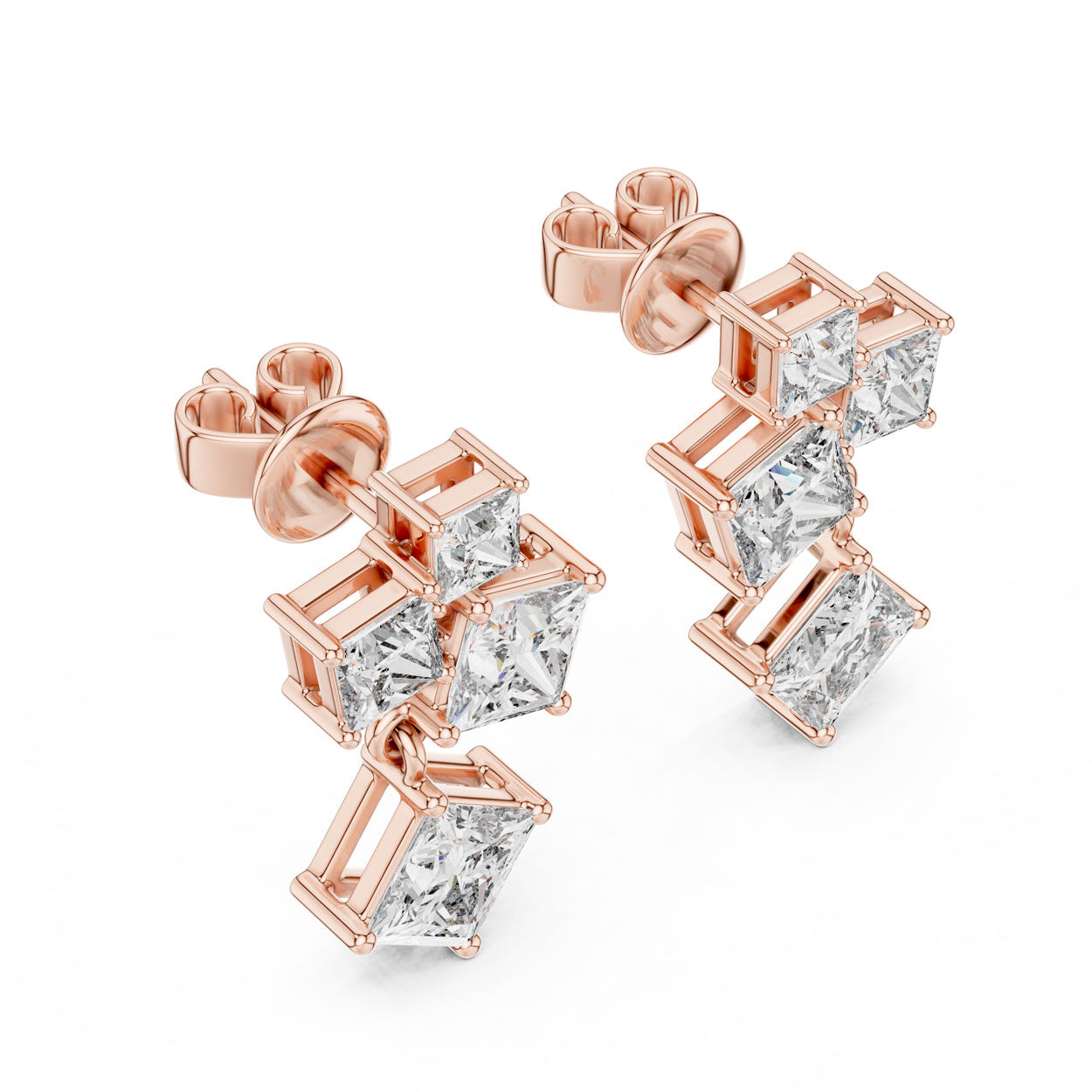 2.86 Ct. Princess-Cut Diamond Drop Earrings with Graduated Square Design (440) 10
