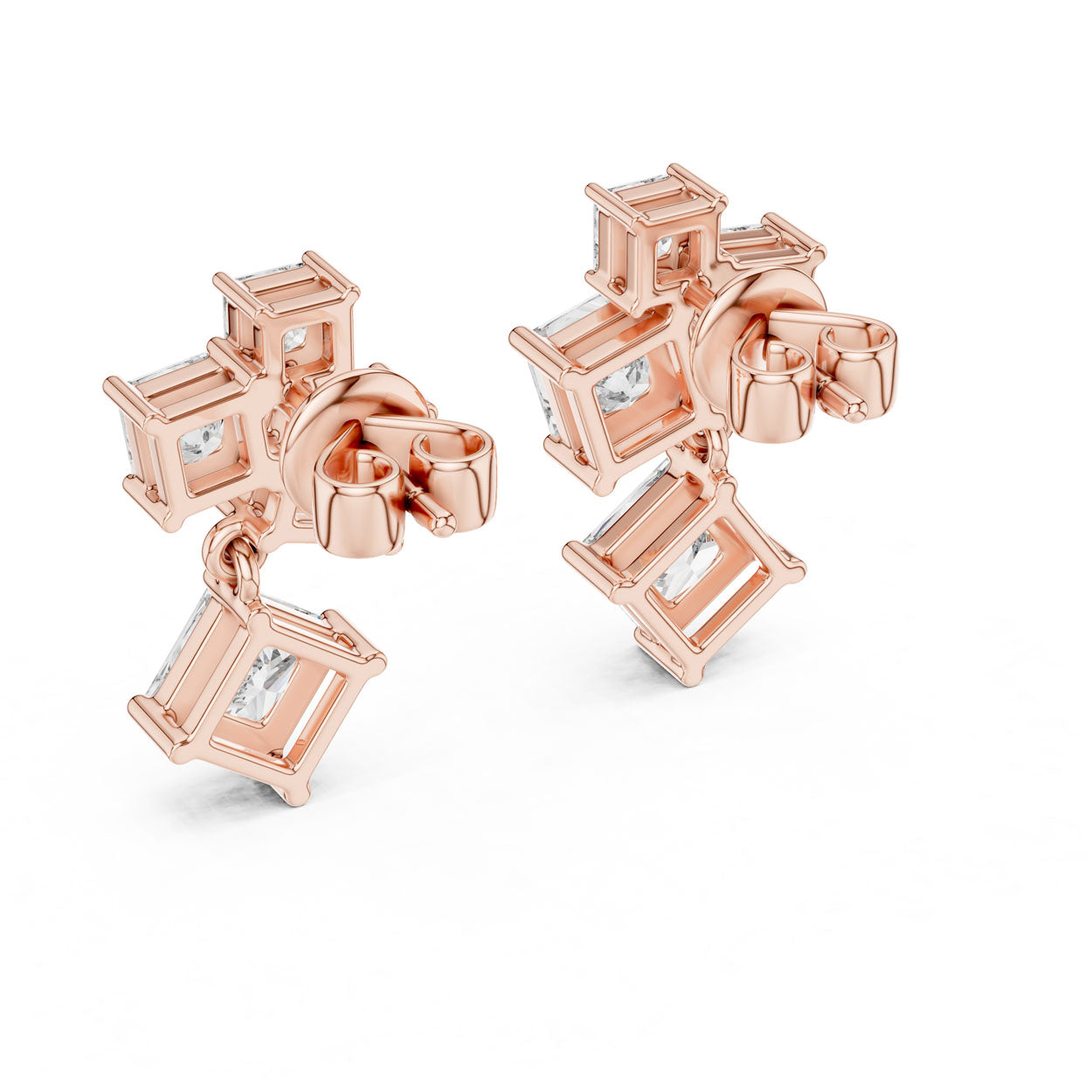 2.86 Ct. Princess-Cut Diamond Drop Earrings with Graduated Square Design (440) 11