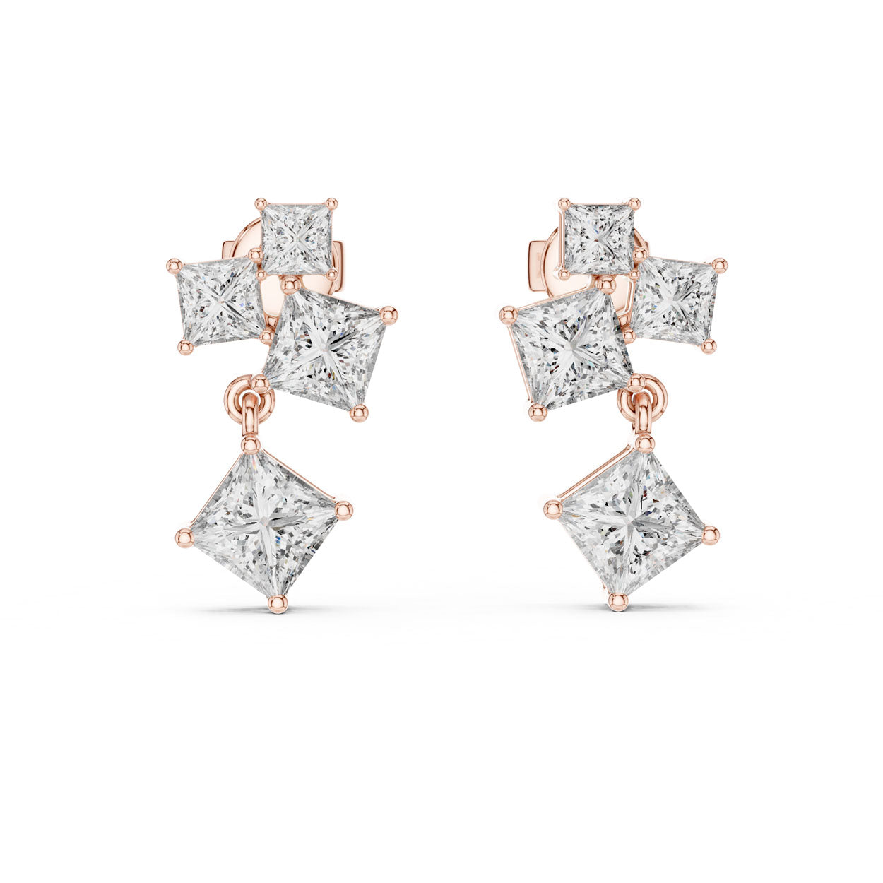 2.86 Ct. Princess-Cut Diamond Drop Earrings with Graduated Square Design (440) 7