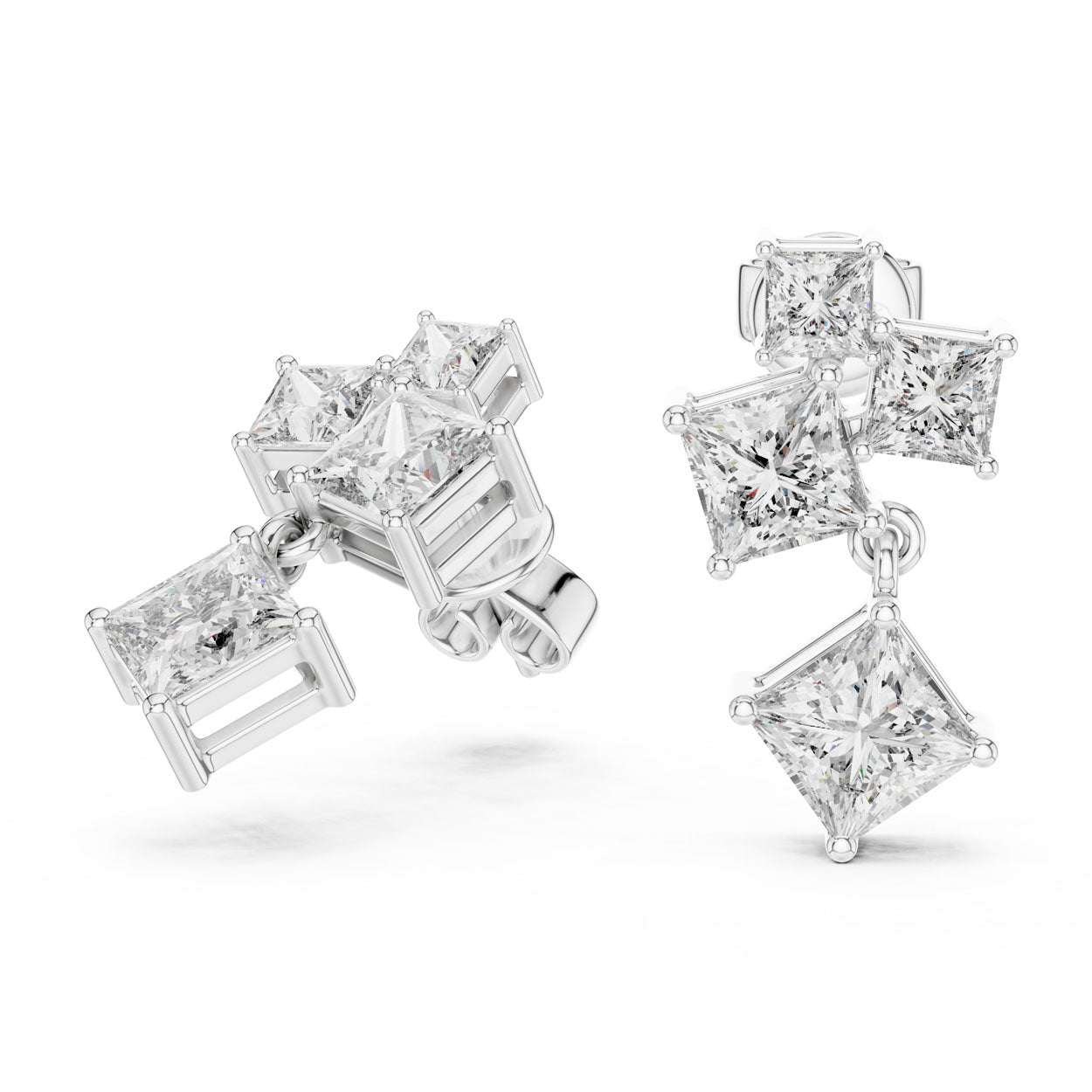 2.86 Ct. Princess-Cut Diamond Drop Earrings with Graduated Square Design (440) 8