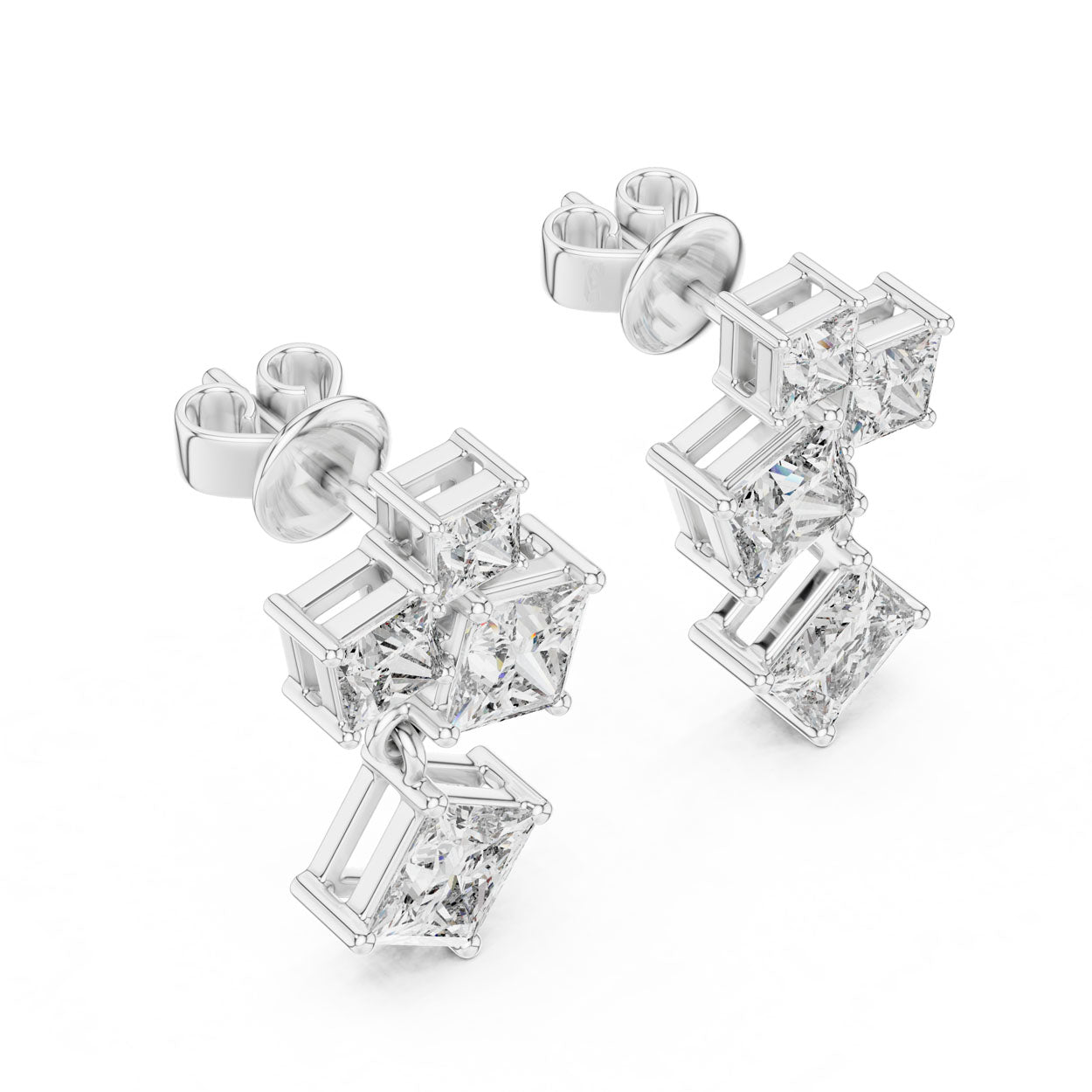 2.86 Ct. Princess-Cut Diamond Drop Earrings with Graduated Square Design (440) 6