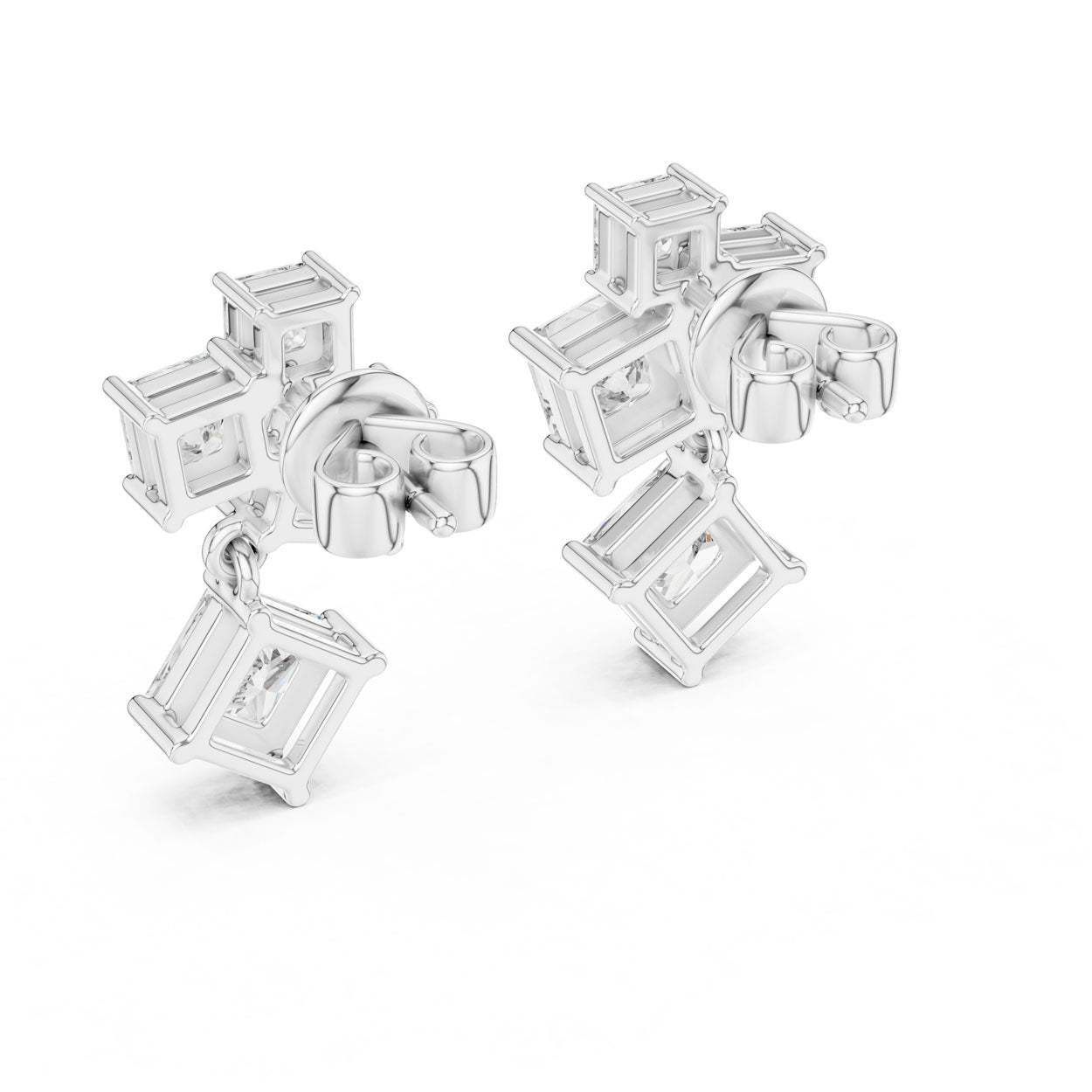 2.86 Ct. Princess-Cut Diamond Drop Earrings with Graduated Square Design (440) 12