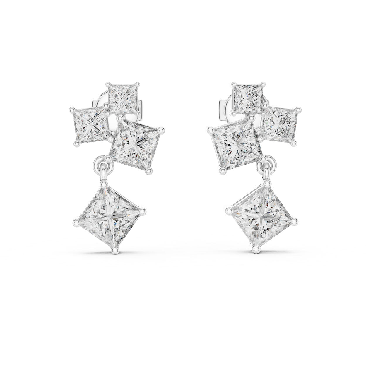 2.86 Ct. Princess-Cut Diamond Drop Earrings with Graduated Square Design (440) 5