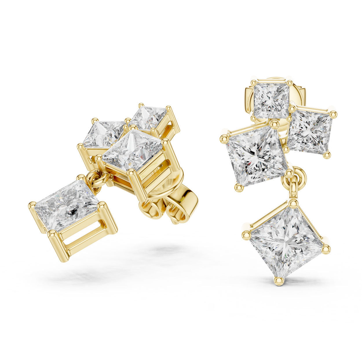 2.86 Ct. Princess-Cut Diamond Drop Earrings with Graduated Square Design (440) 3