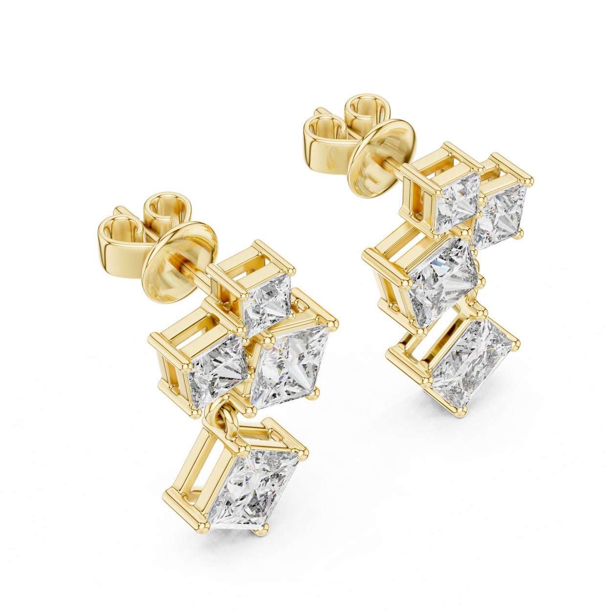2.86 Ct. Princess-Cut Diamond Drop Earrings with Graduated Square Design (440)