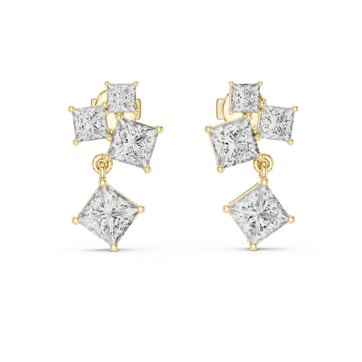 2.86 Ct. Princess-Cut Diamond Drop Earrings with Graduated Square Design (440)