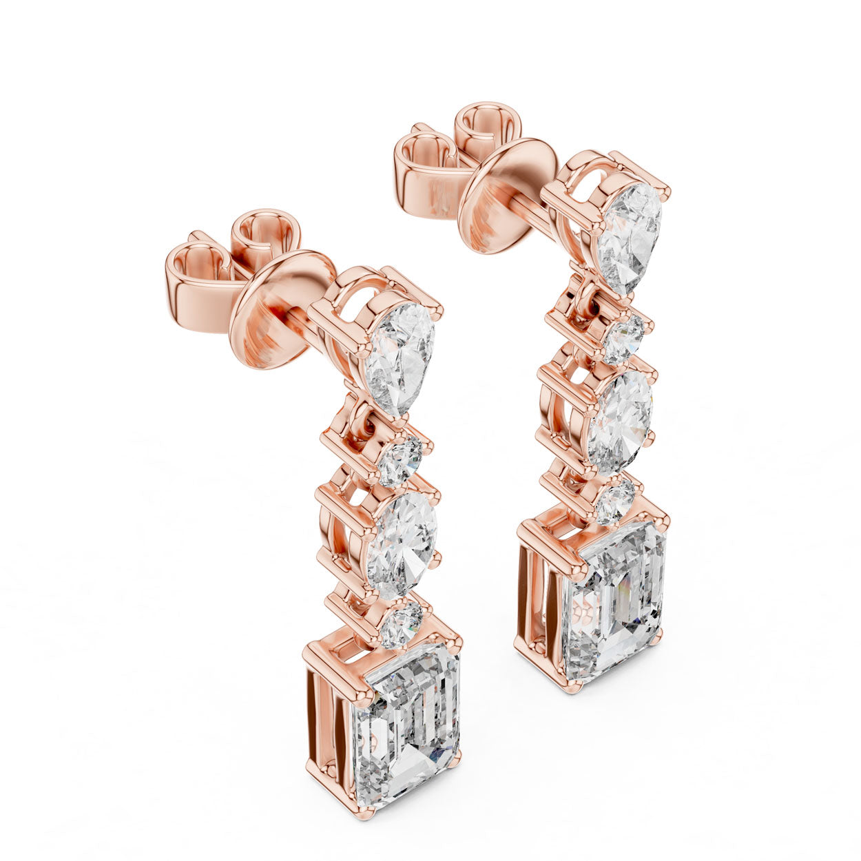 2.87 Ct. Pear and Emerald-Cut Diamond Linear Drop Earrings (441) 8