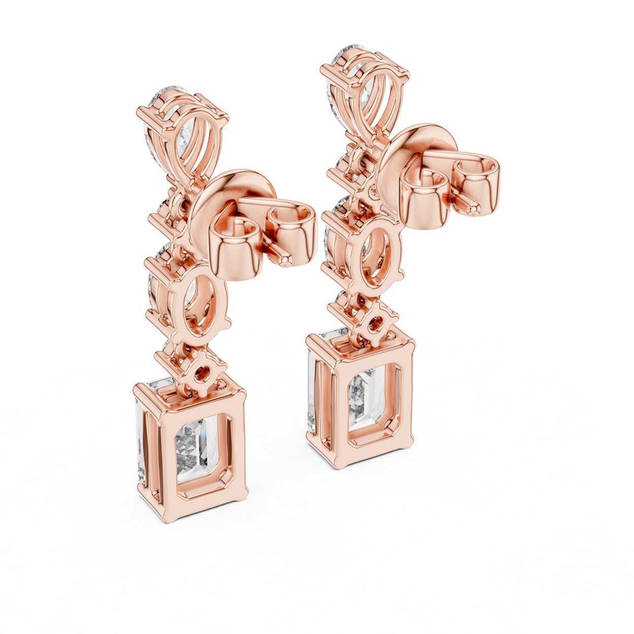 2.87 Ct. Pear and Emerald-Cut Diamond Linear Drop Earrings (441) 12