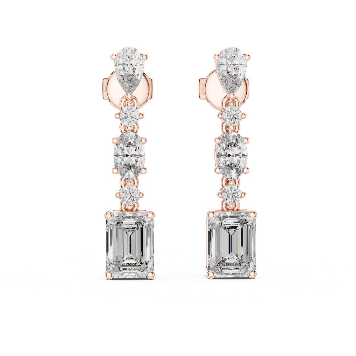 2.87 Ct. Pear and Emerald-Cut Diamond Linear Drop Earrings (441) 7