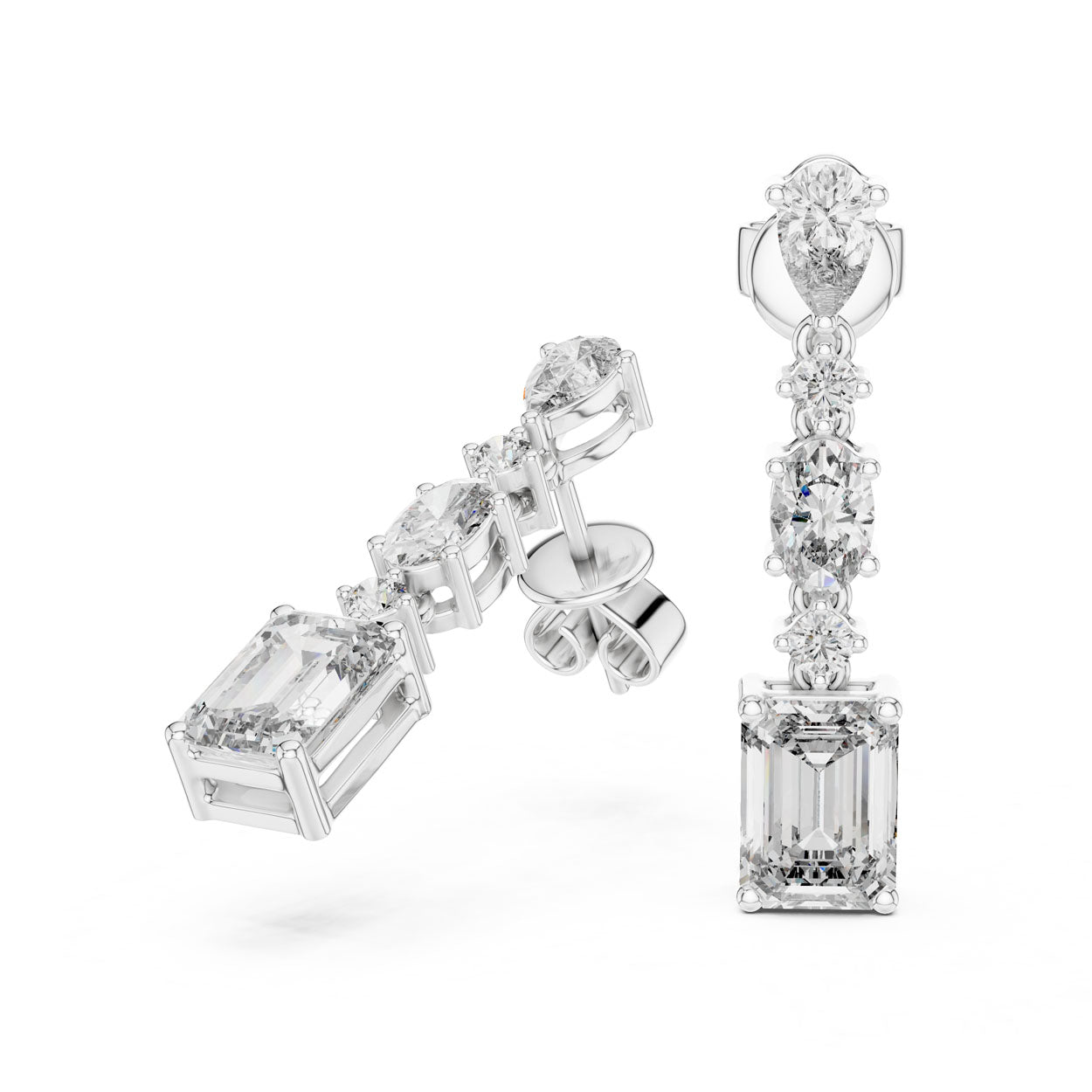 2.87 Ct. Pear and Emerald-Cut Diamond Linear Drop Earrings (441) 9
