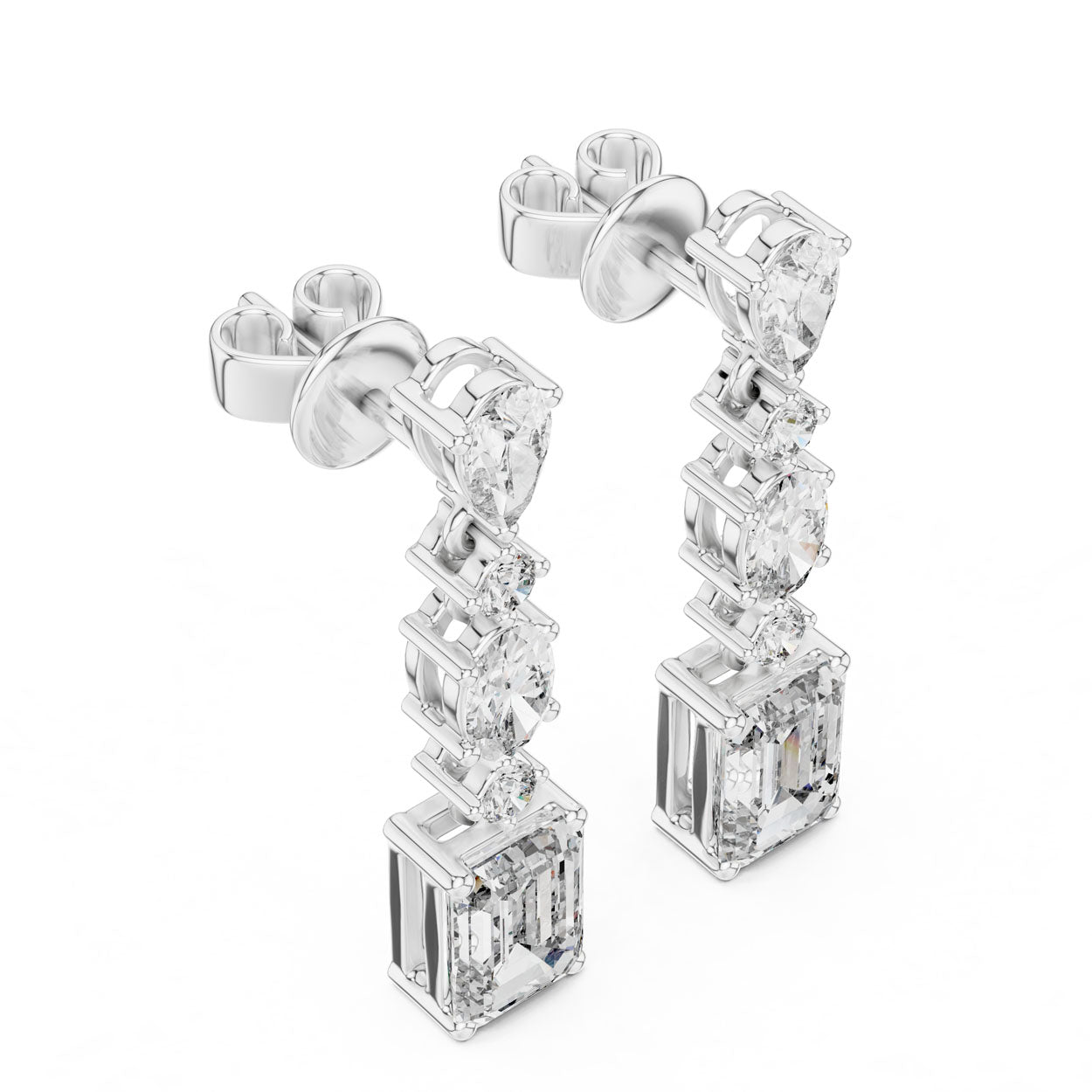 2.87 Ct. Pear and Emerald-Cut Diamond Linear Drop Earrings (441) 6