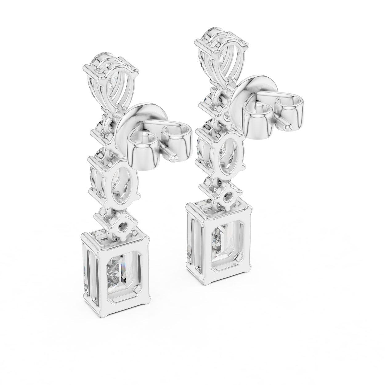 2.87 Ct. Pear and Emerald-Cut Diamond Linear Drop Earrings (441) 11
