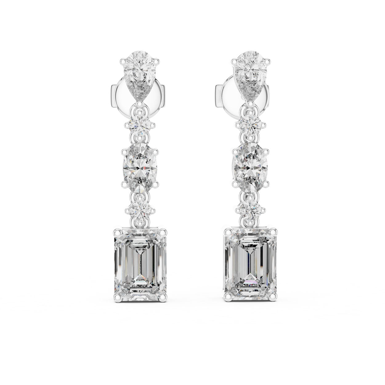 2.87 Ct. Pear and Emerald-Cut Diamond Linear Drop Earrings (441)