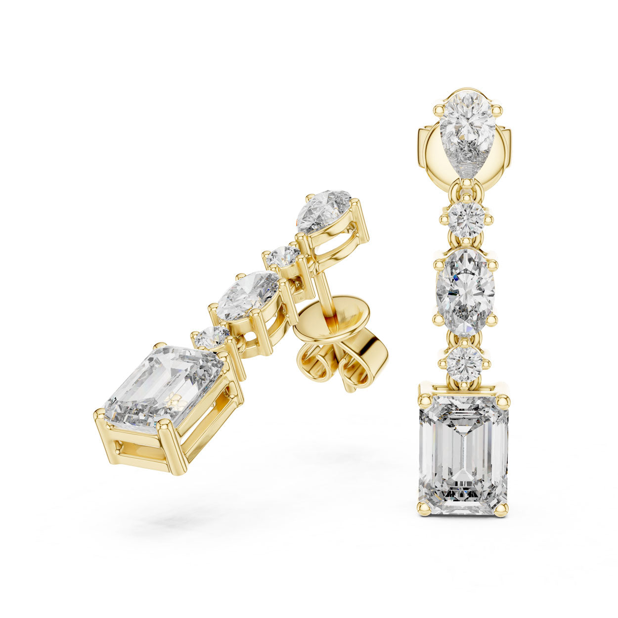 2.87 Ct. Pear and Emerald-Cut Diamond Linear Drop Earrings (441) 3