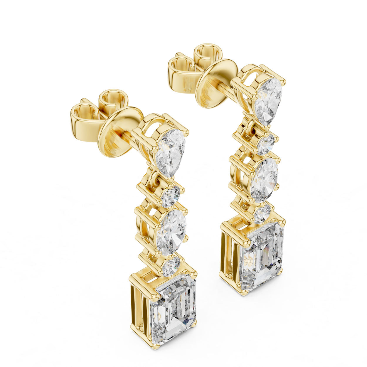 2.87 Ct. Pear and Emerald-Cut Diamond Linear Drop Earrings (441)