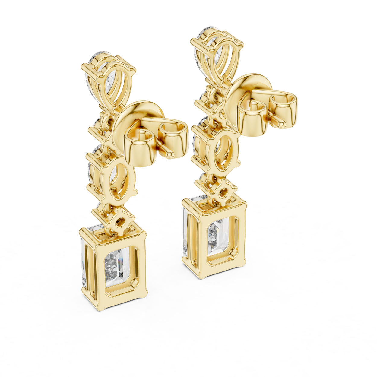 2.87 Ct. Pear and Emerald-Cut Diamond Linear Drop Earrings (441) 4