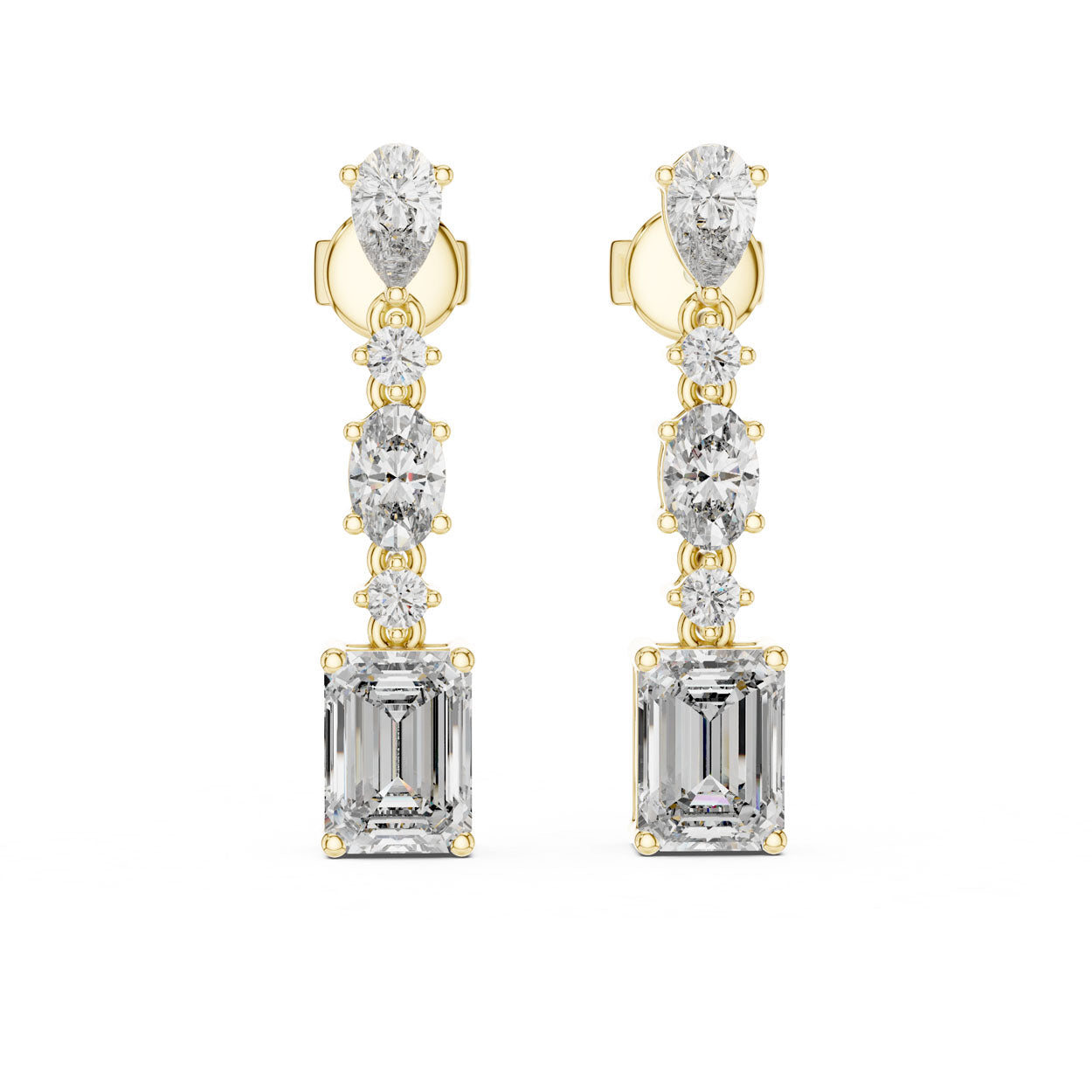 2.87 Ct. Pear and Emerald-Cut Diamond Linear Drop Earrings (441) 5