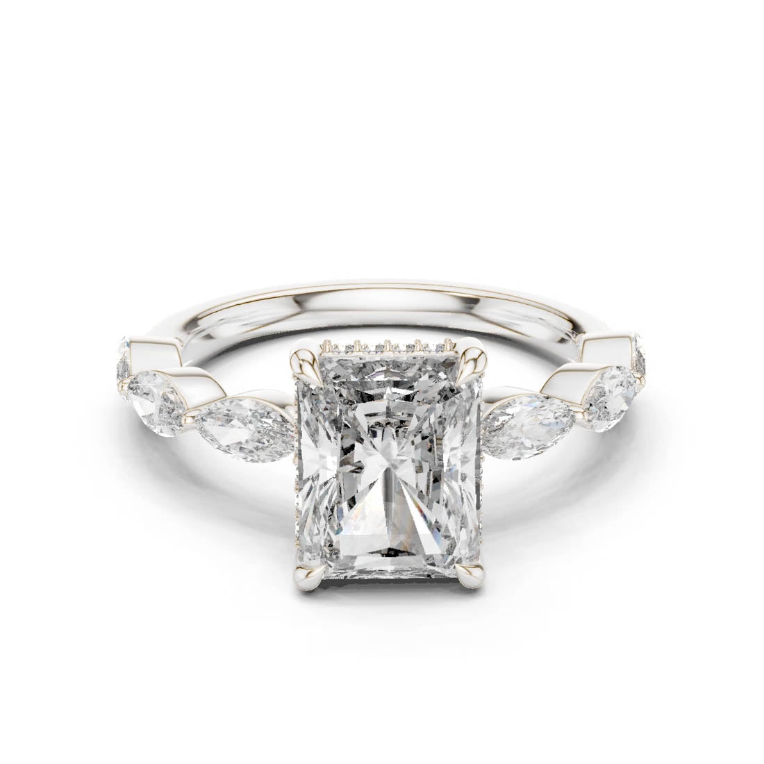 3.70 Ct. Radiant Cut Diamond Ring with Hidden Halo and Marquise set Band (9#10006L_02) 5
