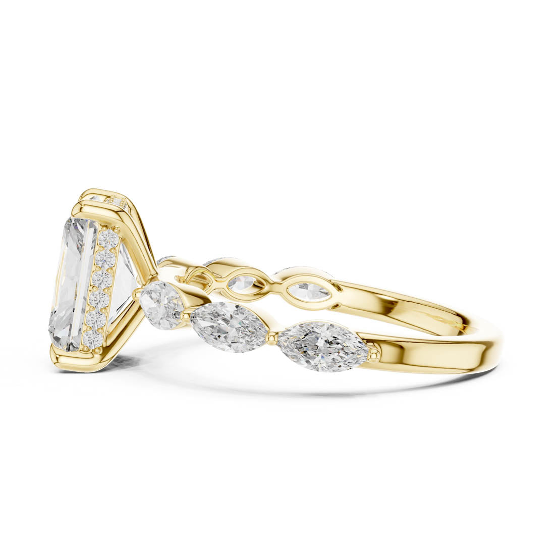 3.70 Ct. Radiant Cut Diamond Ring with Hidden Halo and Marquise set Band (9#10006L_02) 4