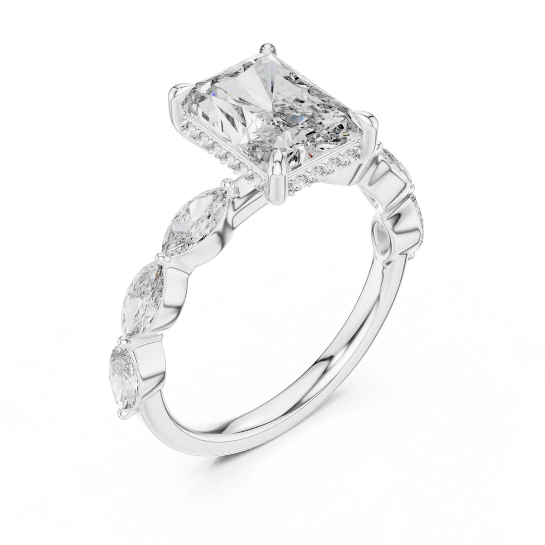 3.70 Ct. Radiant Cut Diamond Ring with Hidden Halo and Marquise set Band (9#10006L_02) 6