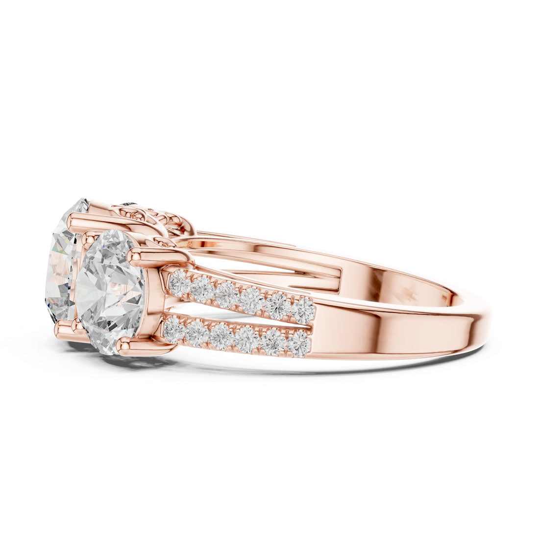 4.19 Ct. Three-Stone Round Diamond Scroll Gallery Ring (9#10052L) 12