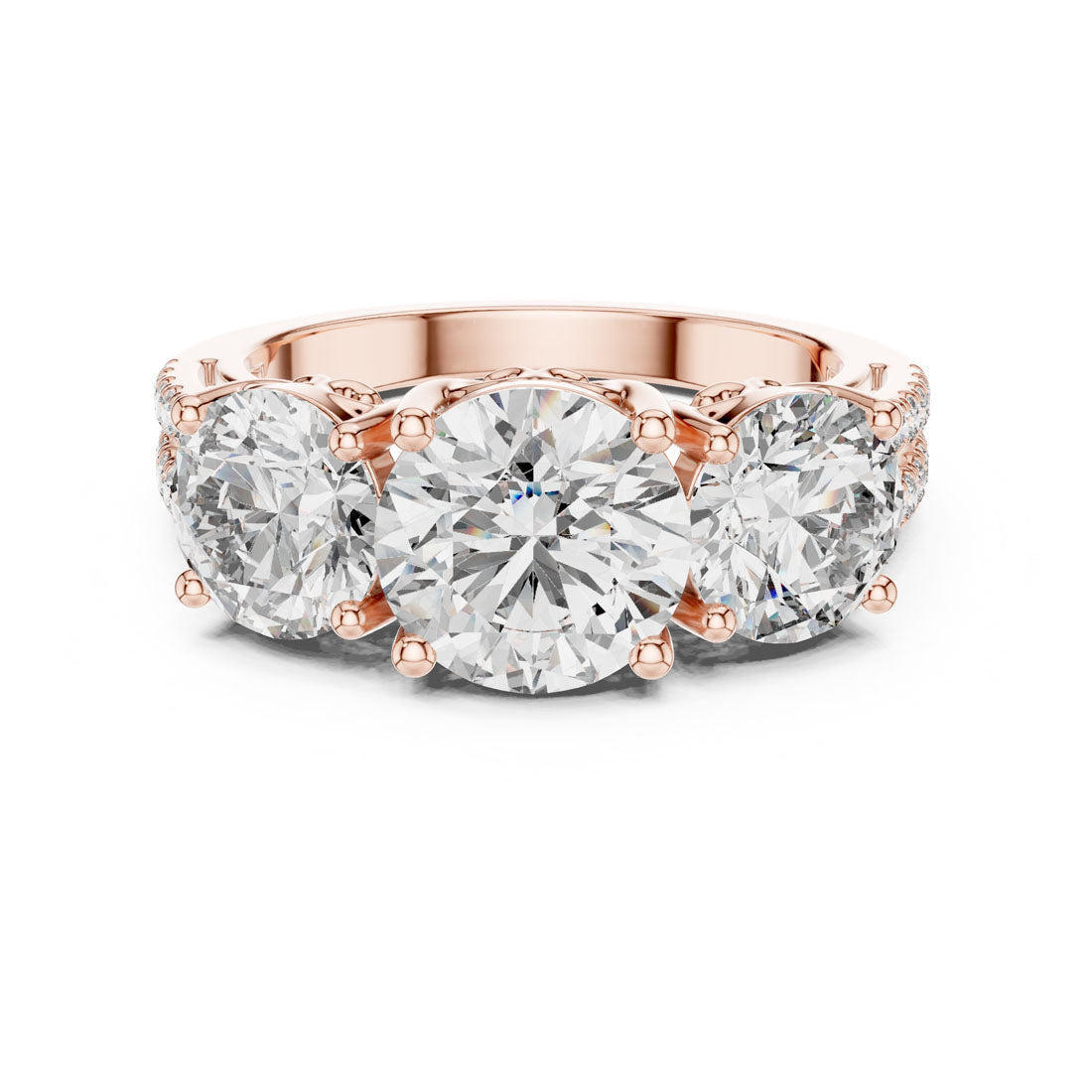 4.19 Ct. Three-Stone Round Diamond Scroll Gallery Ring (9#10052L) 7