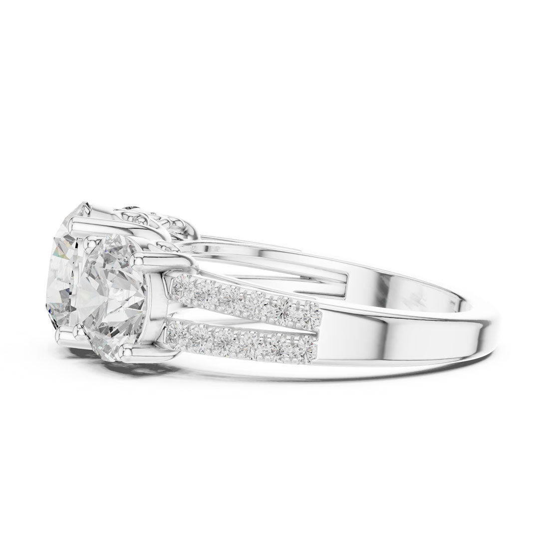 4.19 Ct. Three-Stone Round Diamond Scroll Gallery Ring (9#10052L) 11