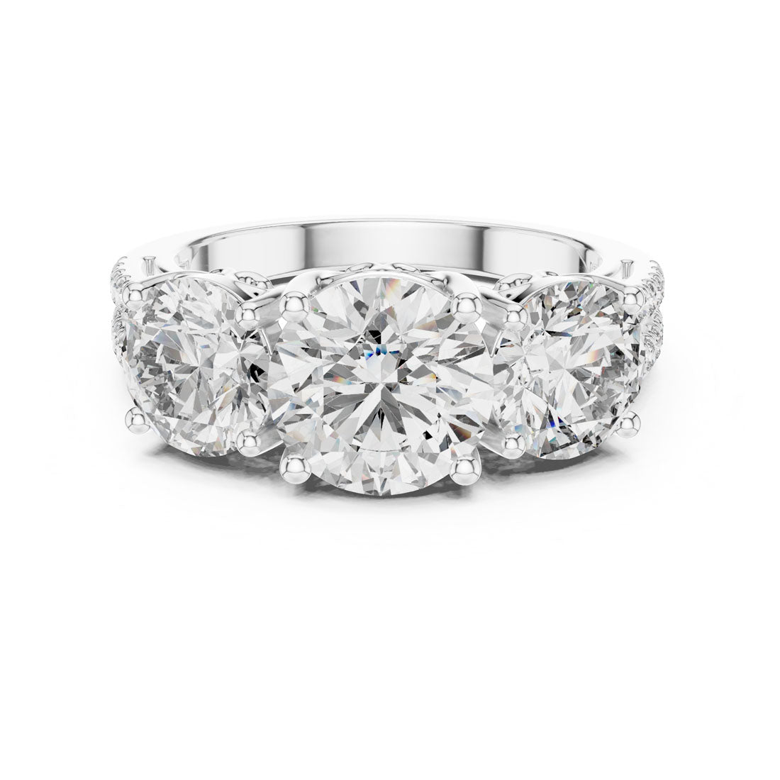 4.19 Ct. Three-Stone Round Diamond Scroll Gallery Ring (9#10052L)