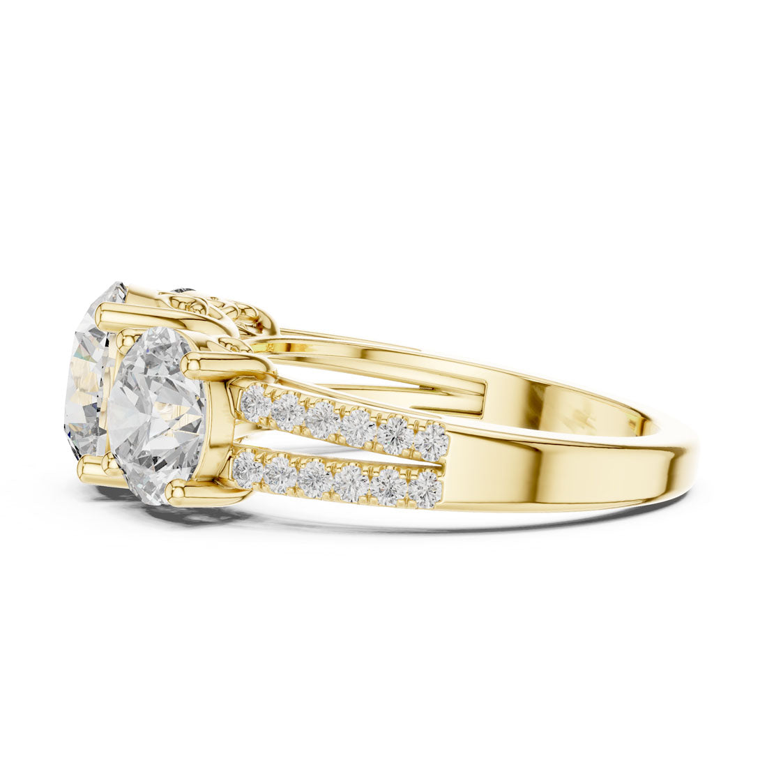 4.19 Ct. Three-Stone Round Diamond Scroll Gallery Ring (9#10052L) 4