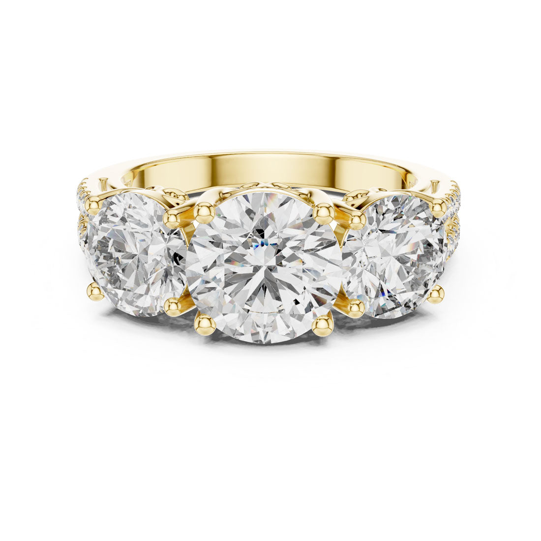 4.19 Ct. Three-Stone Round Diamond Scroll Gallery Ring (9#10052L) 5