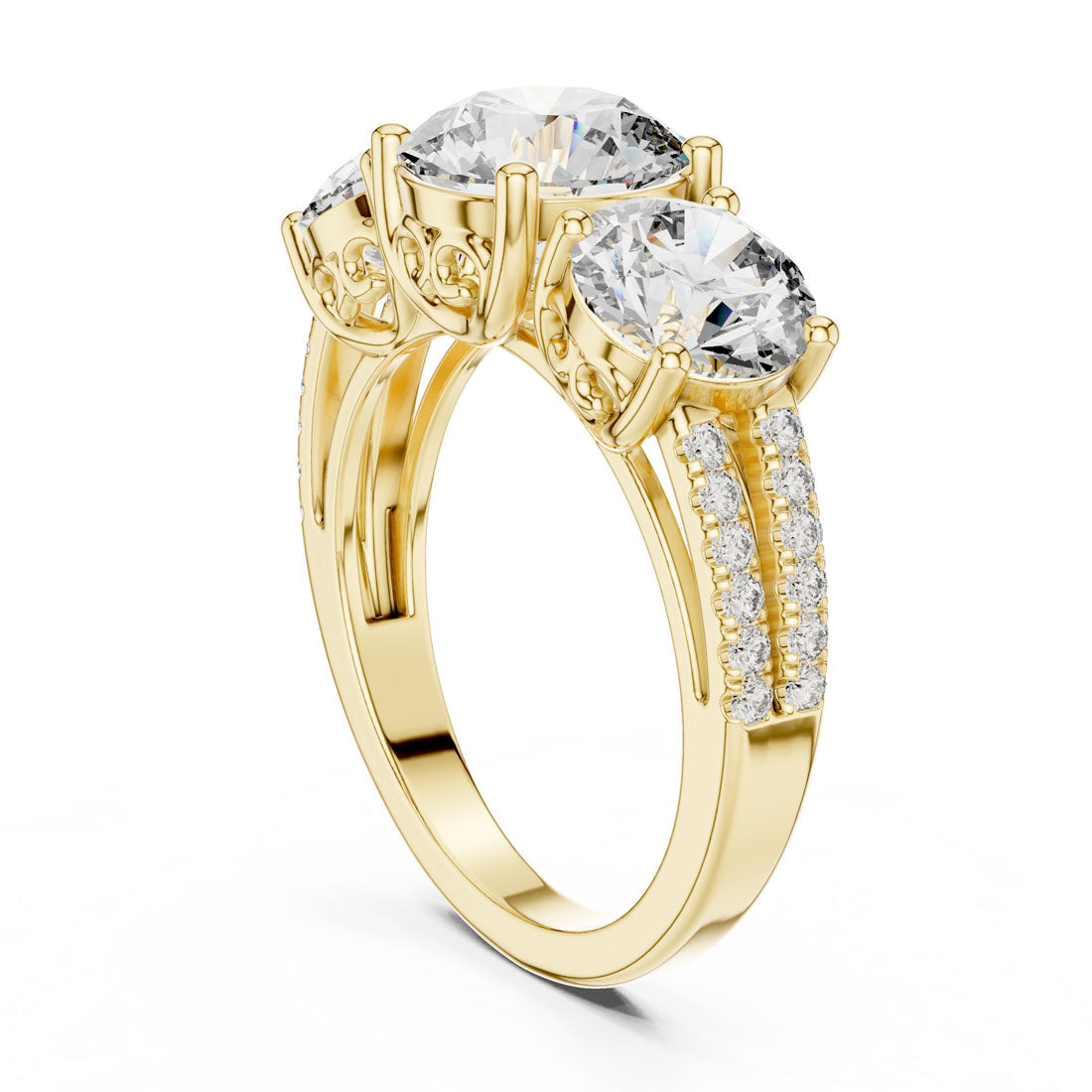 4.19 Ct. Three-Stone Round Diamond Scroll Gallery Ring (9#10052L) 3