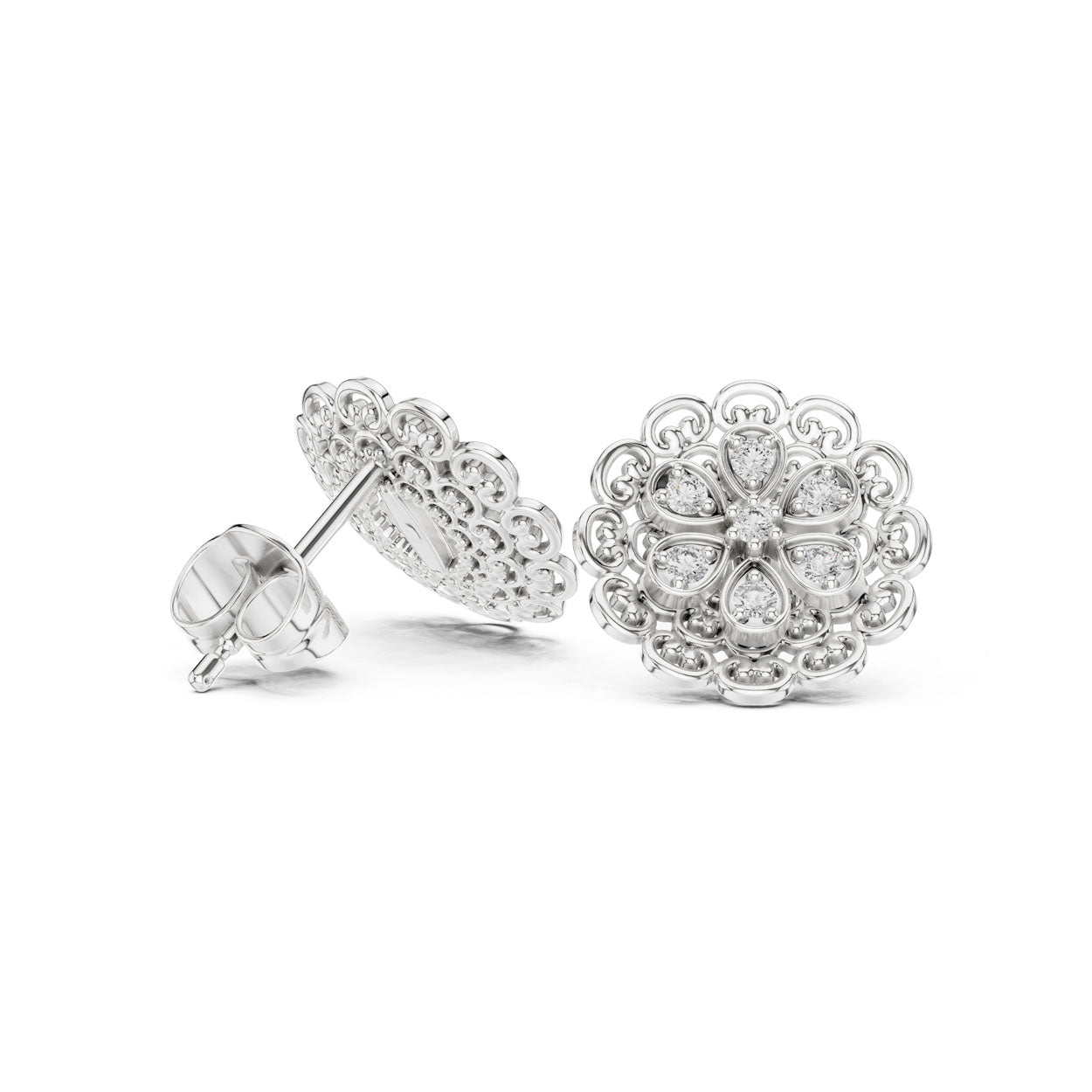 .13 Ct. Round Diamond Vintage Floral Filigree Earrings (9#10072E) 10