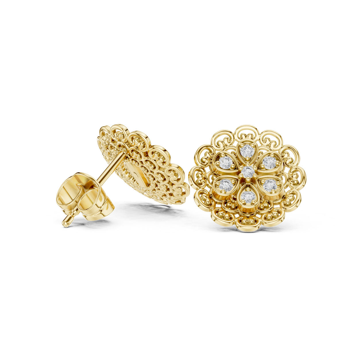 .13 Ct. Round Diamond Vintage Floral Filigree Earrings (9#10072E) 3
