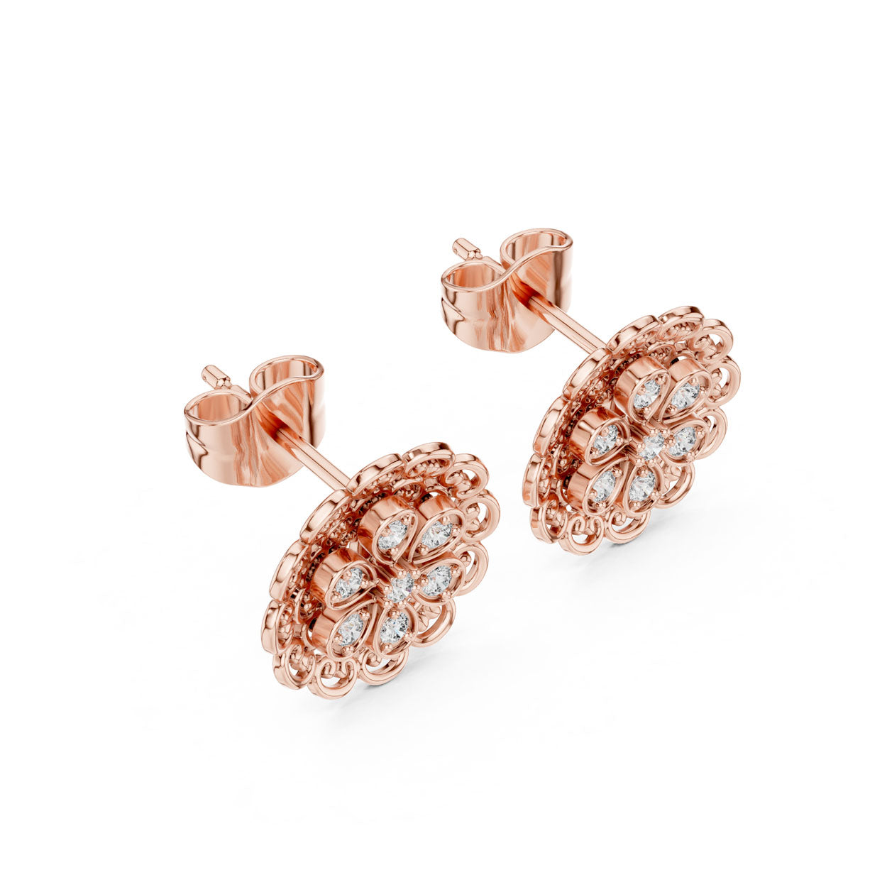 .13 Ct. Round Diamond Vintage Floral Filigree Earrings (9#10072E) 6
