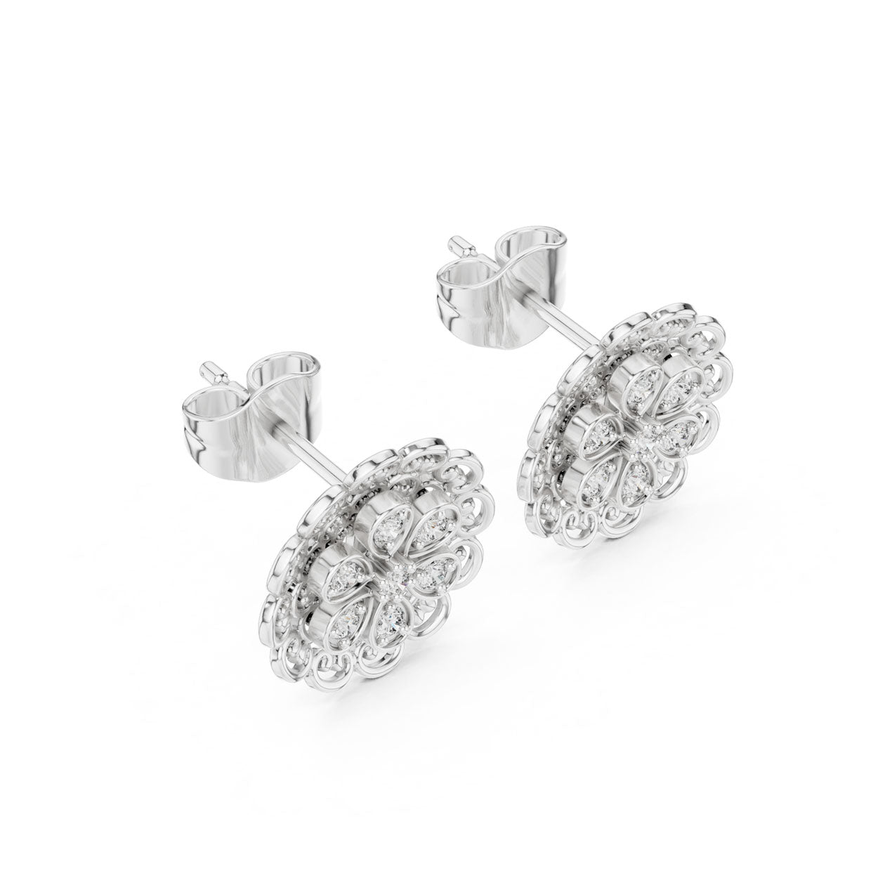 .13 Ct. Round Diamond Vintage Floral Filigree Earrings (9#10072E) 8