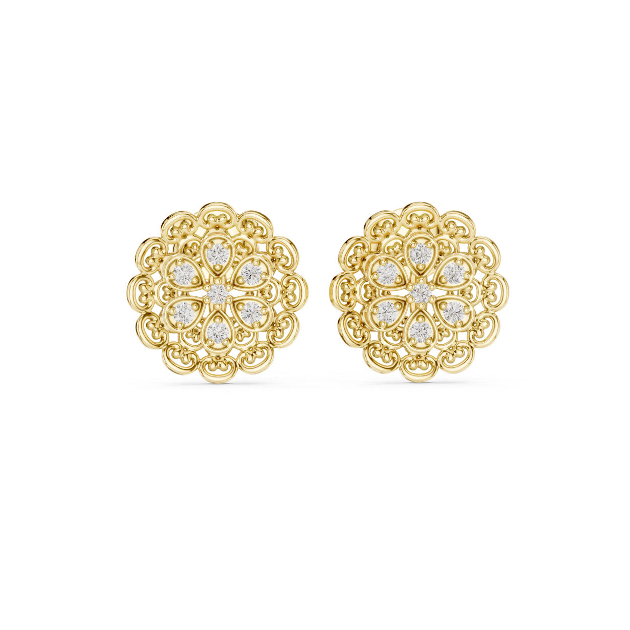 .13 Ct. Round Diamond Vintage Floral Filigree Earrings (9#10072E)
