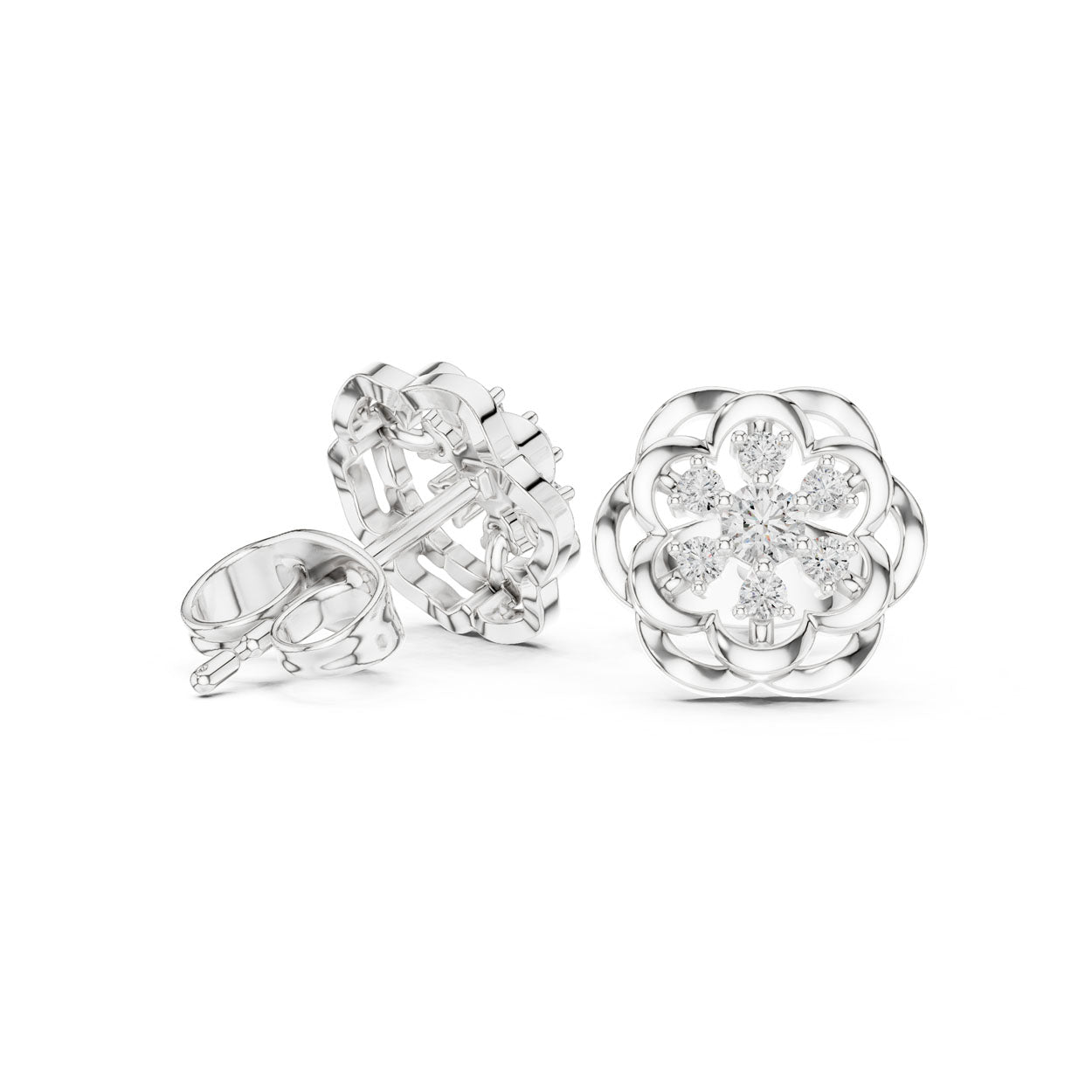 .18 Ct. Openwork Floral Diamond Earrings (9#10073E) 10