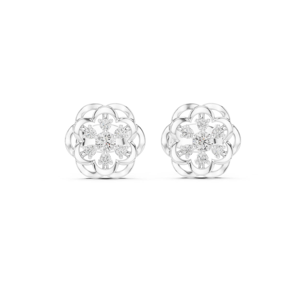 .18 Ct. Openwork Floral Diamond Earrings (9#10073E) 7