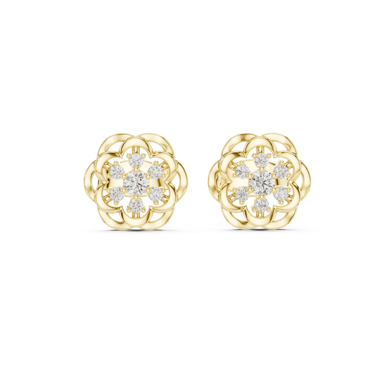 .18 Ct. Openwork Floral Diamond Earrings (9#10073E)