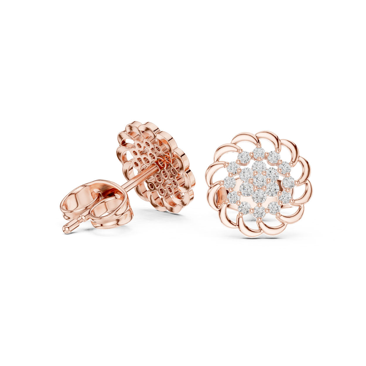 .18 Ct. Floral Diamond Rosette Stud Earrings (9#10087E) 7