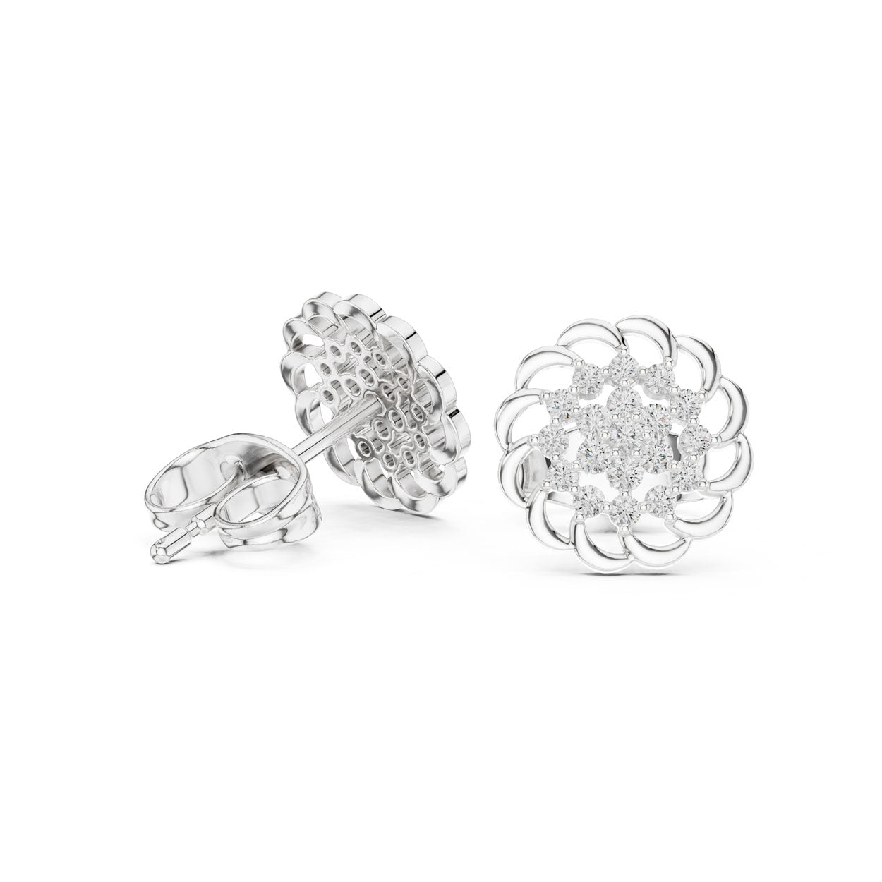 .18 Ct. Floral Diamond Rosette Stud Earrings (9#10087E) 11