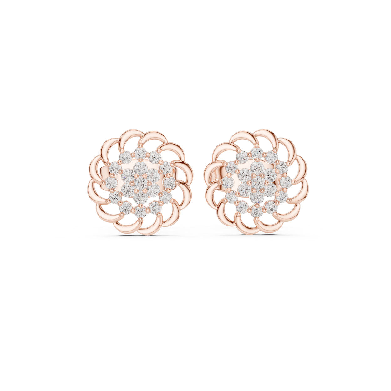 .18 Ct. Floral Diamond Rosette Stud Earrings (9#10087E)