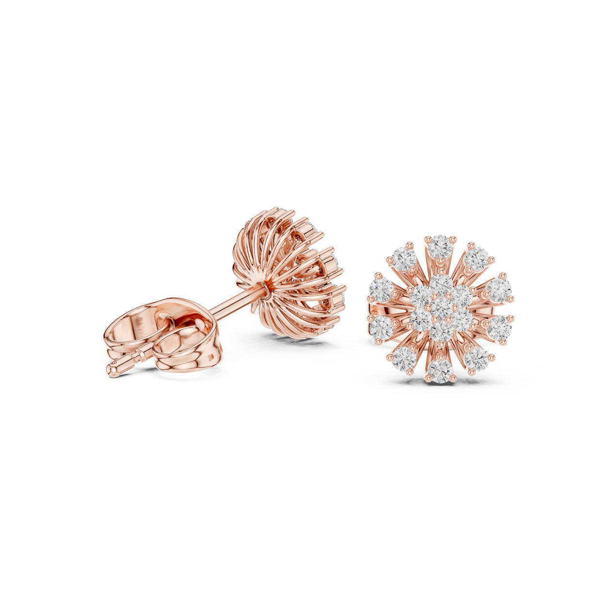 .19 Ct. Round Diamond Sunburst Earrings with Sculpted Prong Setting (9#10089E) 7