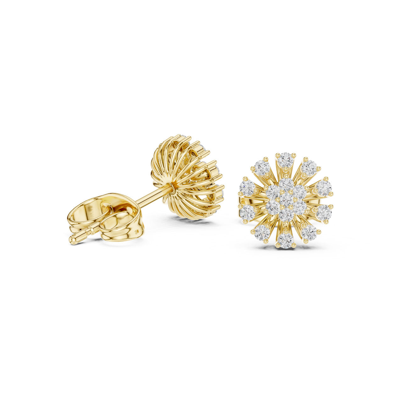 .19 Ct. Round Diamond Sunburst Earrings with Sculpted Prong Setting (9#10089E) 3
