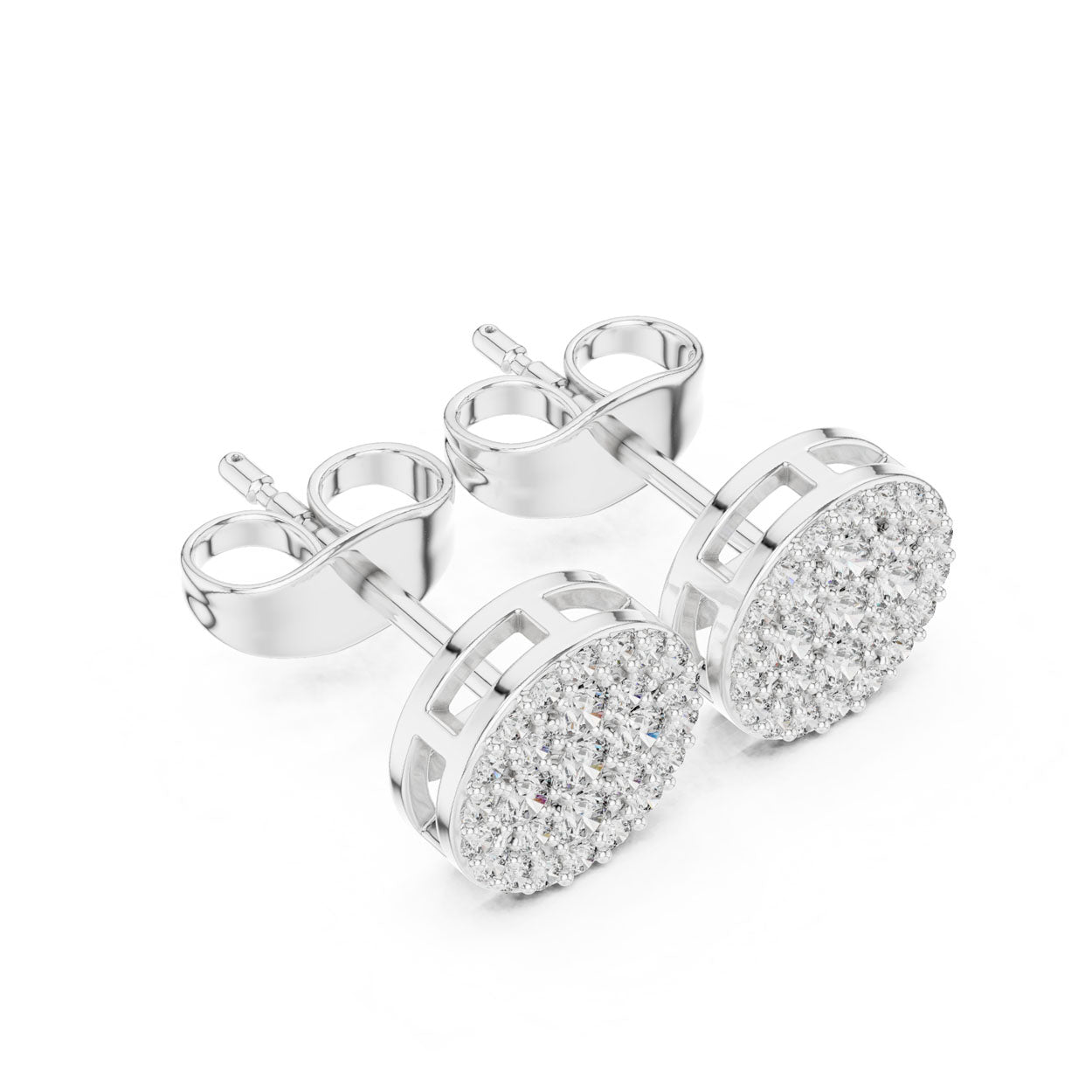 .33 Ct. Round Diamond Pavé Disc Earrings with Structured Bezel Edge (9#10096E) 7