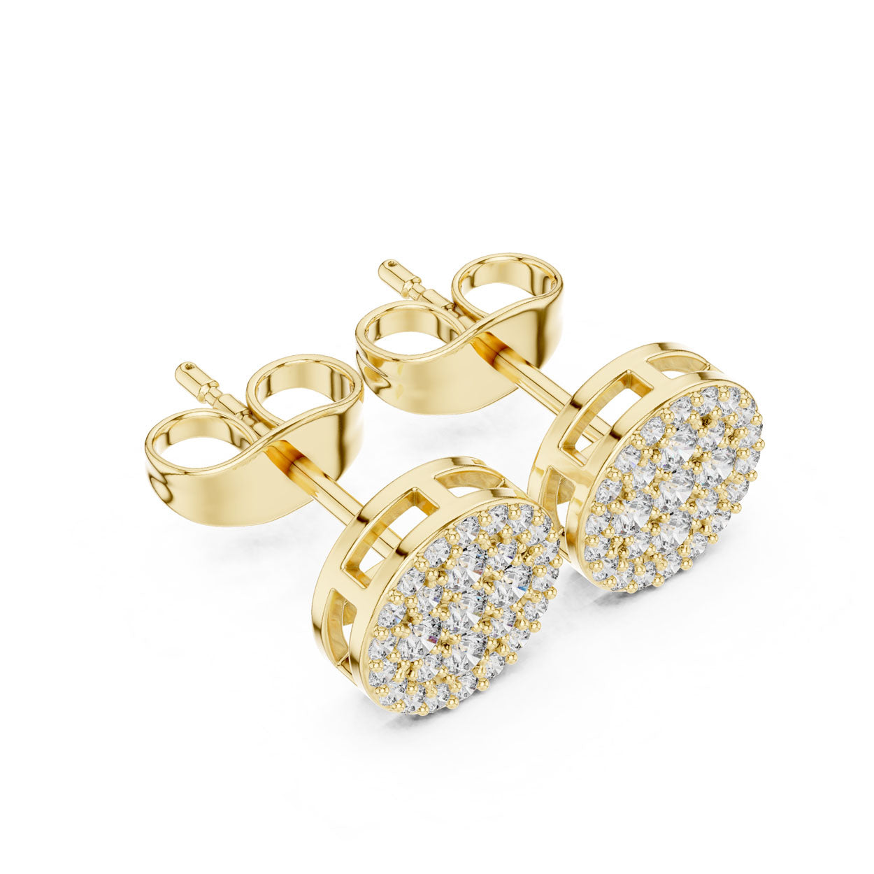 .33 Ct. Round Diamond Pavé Disc Earrings with Structured Bezel Edge (9#10096E)