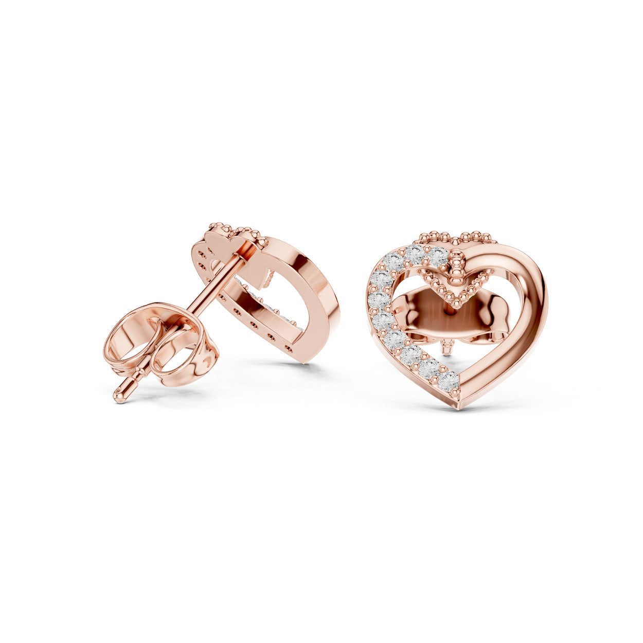 .12 Ct. Diamond Open Heart Earrings with Pavé Accent (9#10098E)