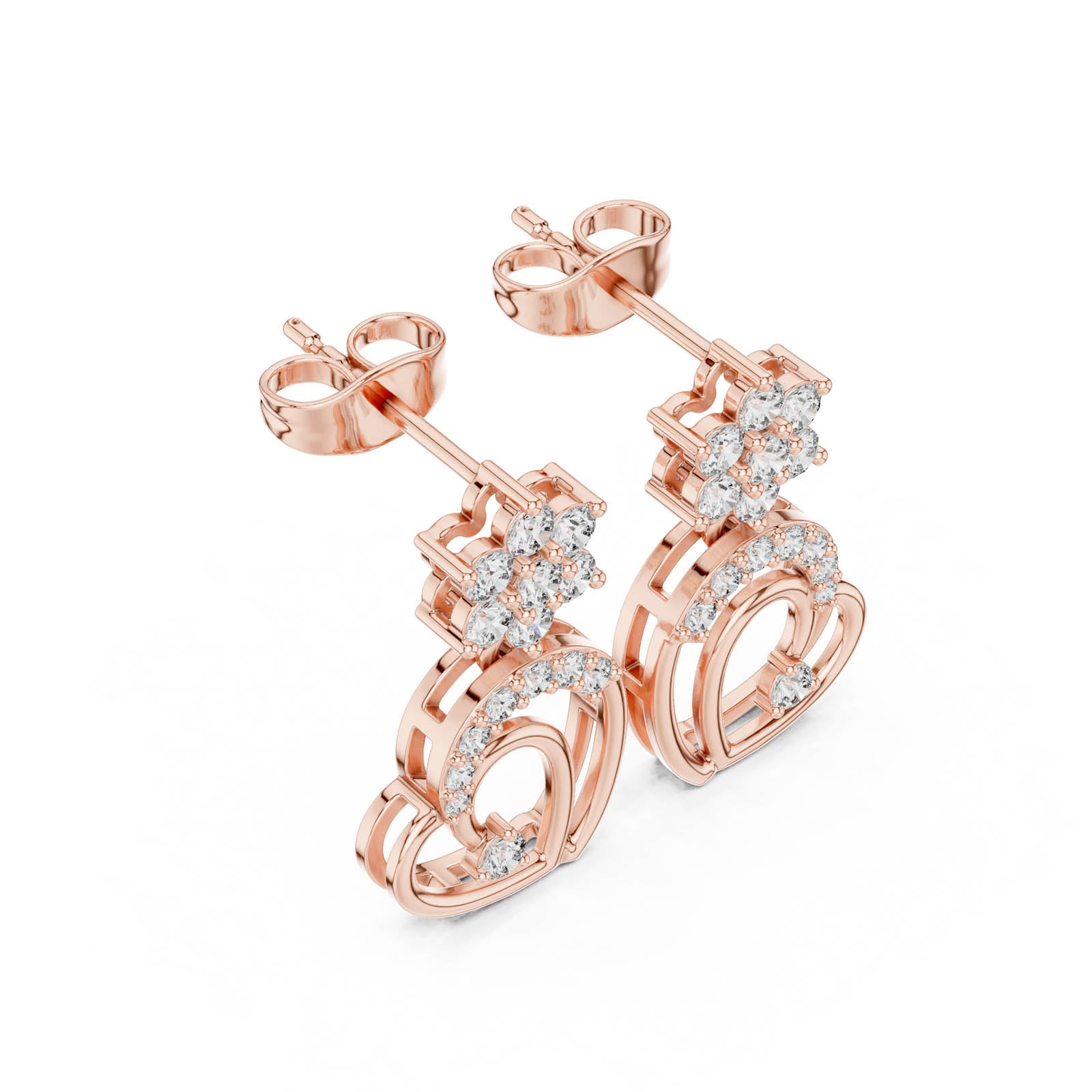 .61 Ct. Diamond Floral Drop Earrings with Open Heart Design (AER-103) 5