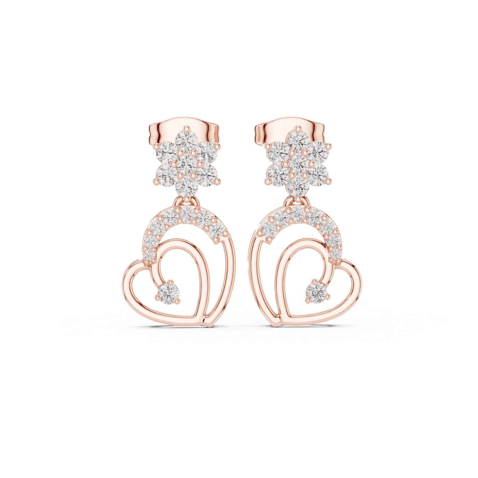 .61 Ct. Diamond Floral Drop Earrings with Open Heart Design (AER-103) 11
